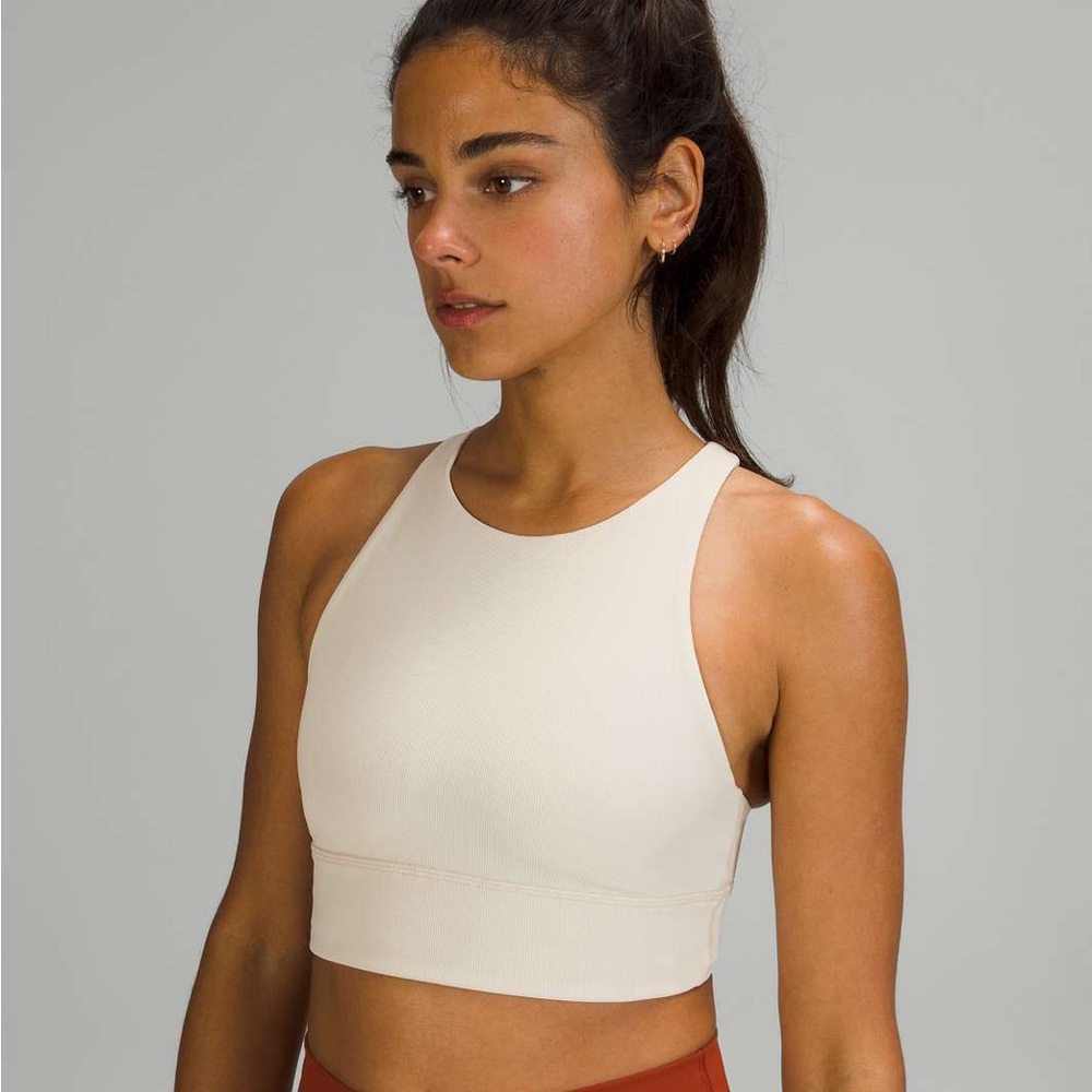 lululemon energy high neck longline ribbed bra white opal